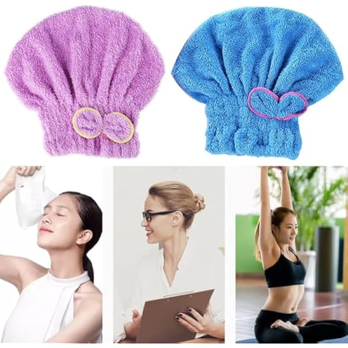 Luxury Microfiber Hair Drying Towel Bonnet with Bow – Super Absorbent Velvet Hair Wrap for Women – Soft Thick Plush Fabric, Quick Dry, Gentle on Hair, Spa & Home Hair Care Accessory (Pack (4 Pieces)) - Image 3